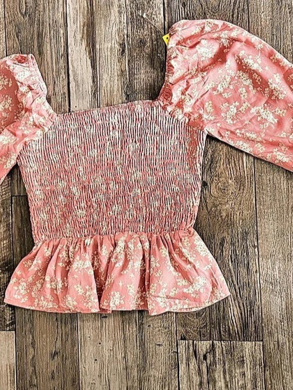Floral Puff Sleeve Peplum Blouse in Pink